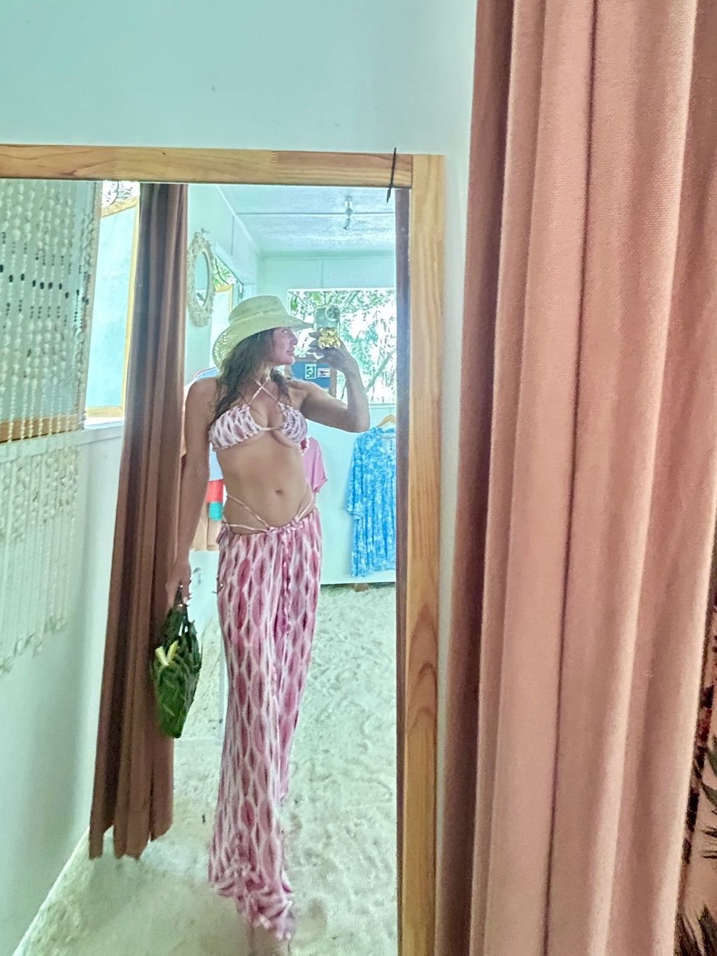 Women's Pink Patterned Bikini With Matching Cover-Up Pants